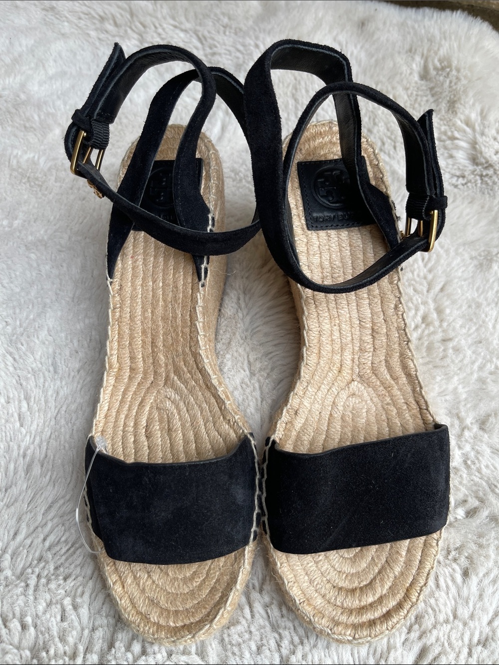 Tory Burch Laurel Leather Wedge Espadrille Ankle-Strap Sandals in Black Size 8.5